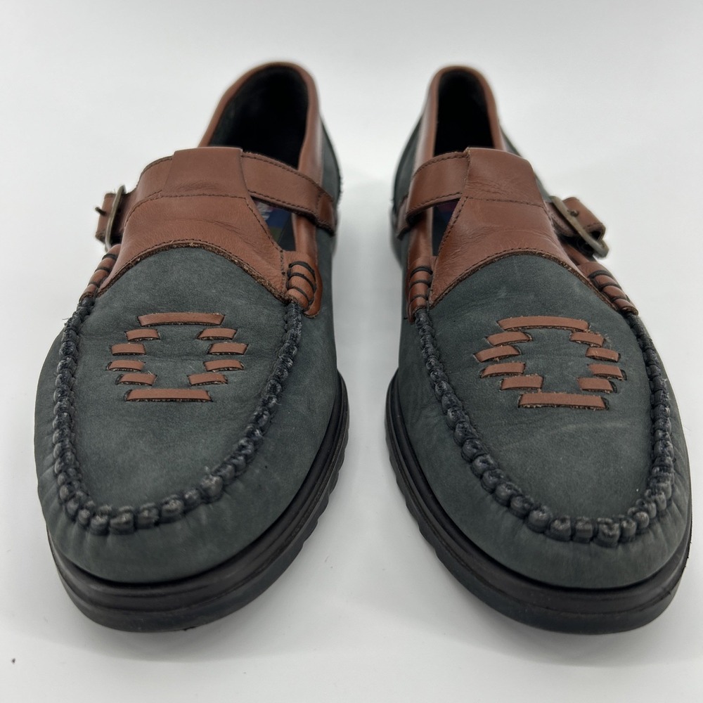 Hush Puppies Leather Loafers Shoes Women's 9 Brown Green T-Strap Casual VTG - Picture 3 of 12